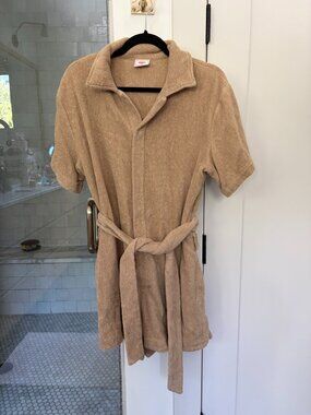 TERRY Towelling Terry Cloth Romper Belted Playsuit Size S Tan